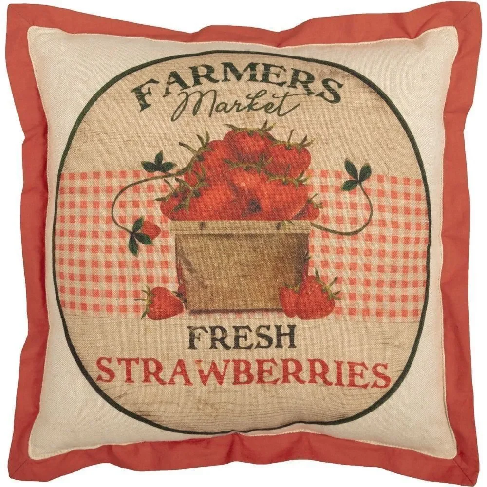 NEW! Farmer's Market Fresh Strawberries Throw Pillow 12x12 Country Farmhouse